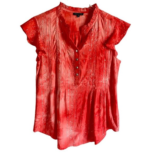 Ava & Grace Short Sleeve Embellished Accents Top Quarter Button Women's Medium - Picture 1 of 8